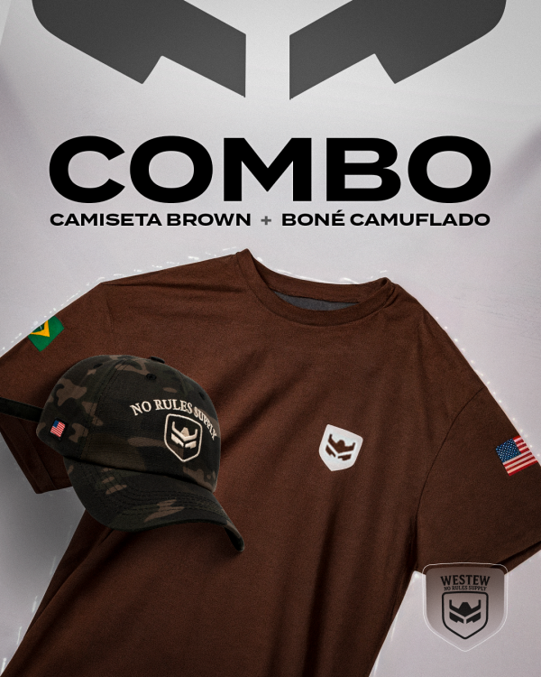 Camiseta básica Marrom + Boné Dad Hat Camuflado